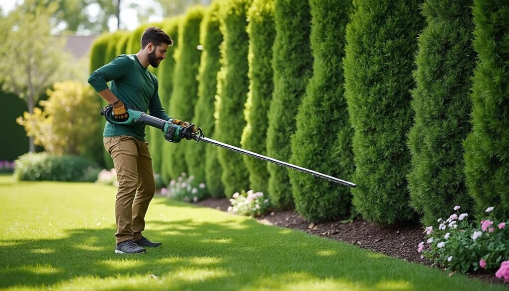 découvrez le taille-haie télescopique, l'outil idéal pour tailler vos haies en toute sécurité sans monter sur une échelle instable. praticité et sécurité assurées !